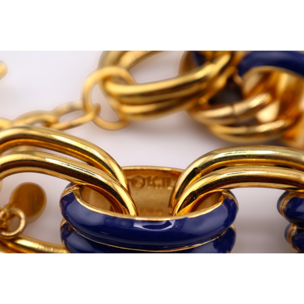 Kenneth Jay Lane KJL Blue Enamel Gold Chunky Chain Link Bracelet NOS Mint Vtg - Picture 4 of 7